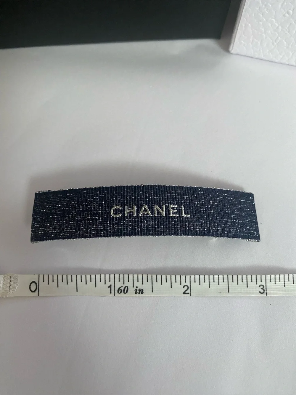 CHANEL Ribbon Navy Shimmer French Barrette